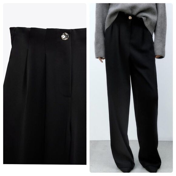 Zara Wide Leg Pants With Darts New - Picture 1 of 10